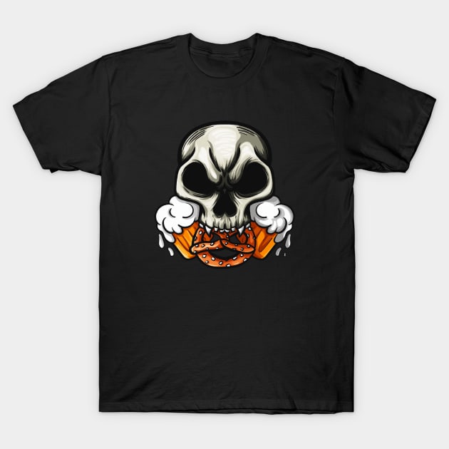 Skull Pretzel Germany Oktoberfest Beer Munich T-Shirt by Foxxy Merch